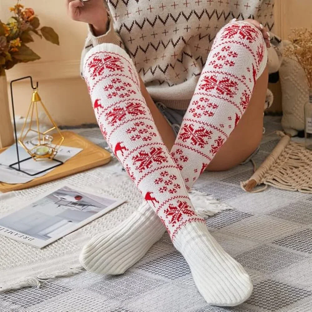 Women Cable Knit Christmas Socks